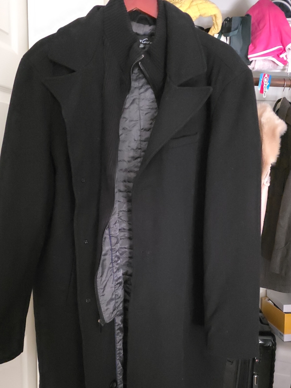 Kenneth Cole Black Pea Coat with Quilted Inner Layer
